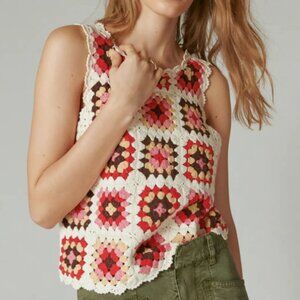 NWT Lucky Brand Granny Square Crochet Top, Size L